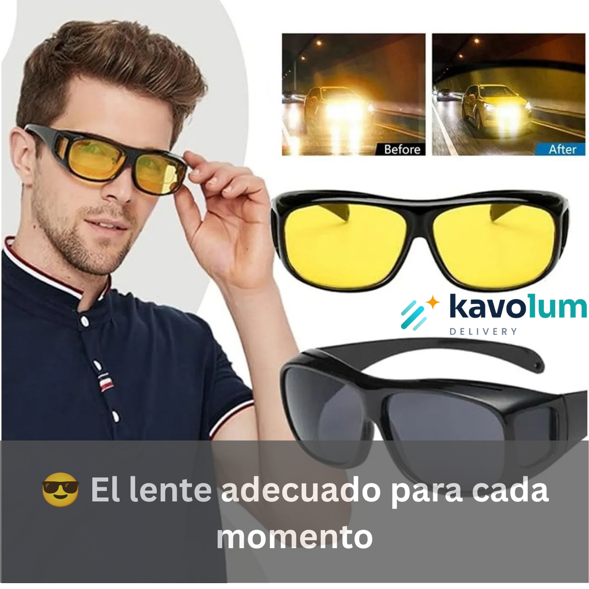 😎🕶️ Pack 2 Gafas de sol HD Wrap — Lente día + lente noche, se ajustan sobre tus lentes graduados