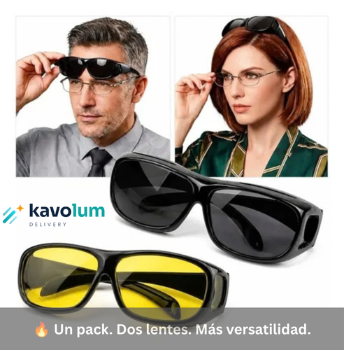 😎🕶️ Pack 2 Gafas de sol HD Wrap — Lente día + lente noche, se ajustan sobre tus lentes graduados